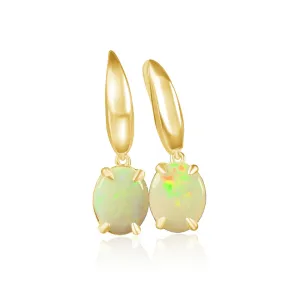 Sterling Silver Gold plated dangling 10x8mm White Opal earrings