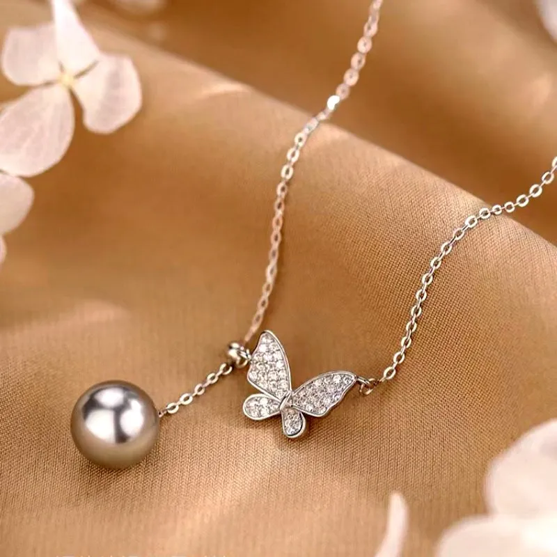 Sterling Silver Luxury Butterfly Pearl Tassel Necklaces