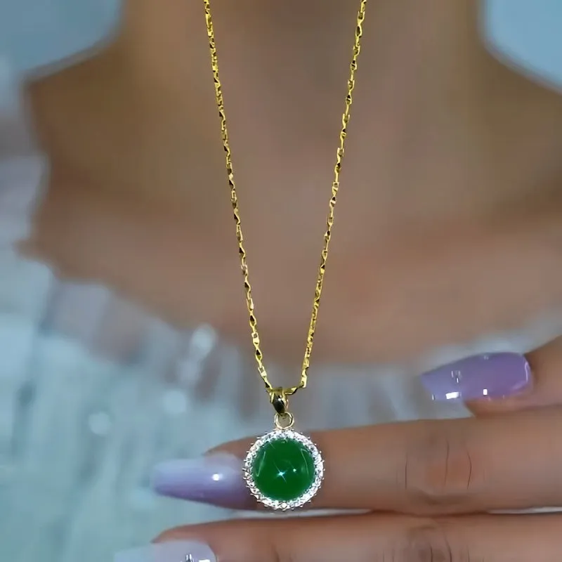 Sterling Silver Luxury Zircon Round Chalcedony Necklace