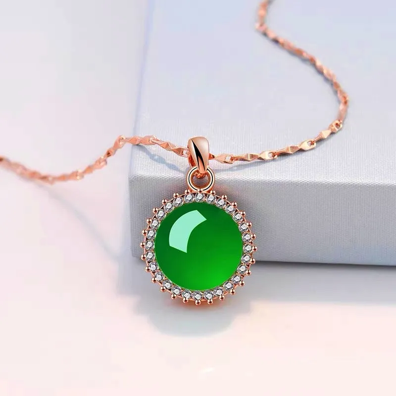 Sterling Silver Luxury Zircon Round Chalcedony Necklace