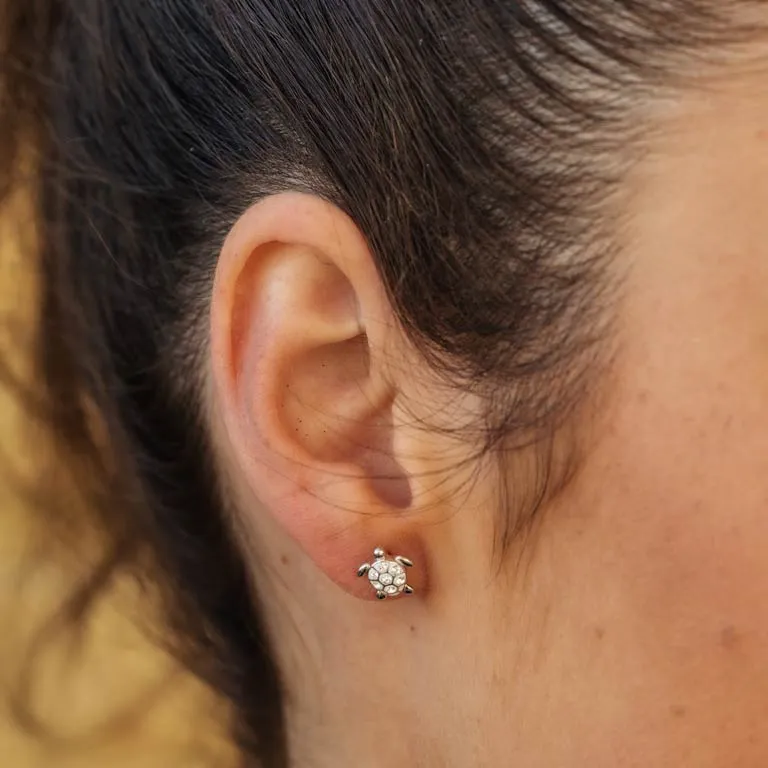 Stud Turtle Earrings With Swarovski® Crystals