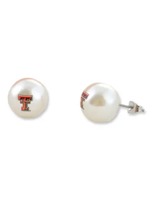 Texas Tech Double T on Pearl Stud Earrings