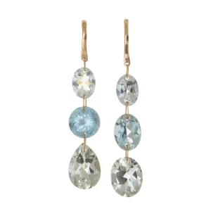 Triple Drop Gem Earrings - Green Amethyst   Aquamarine