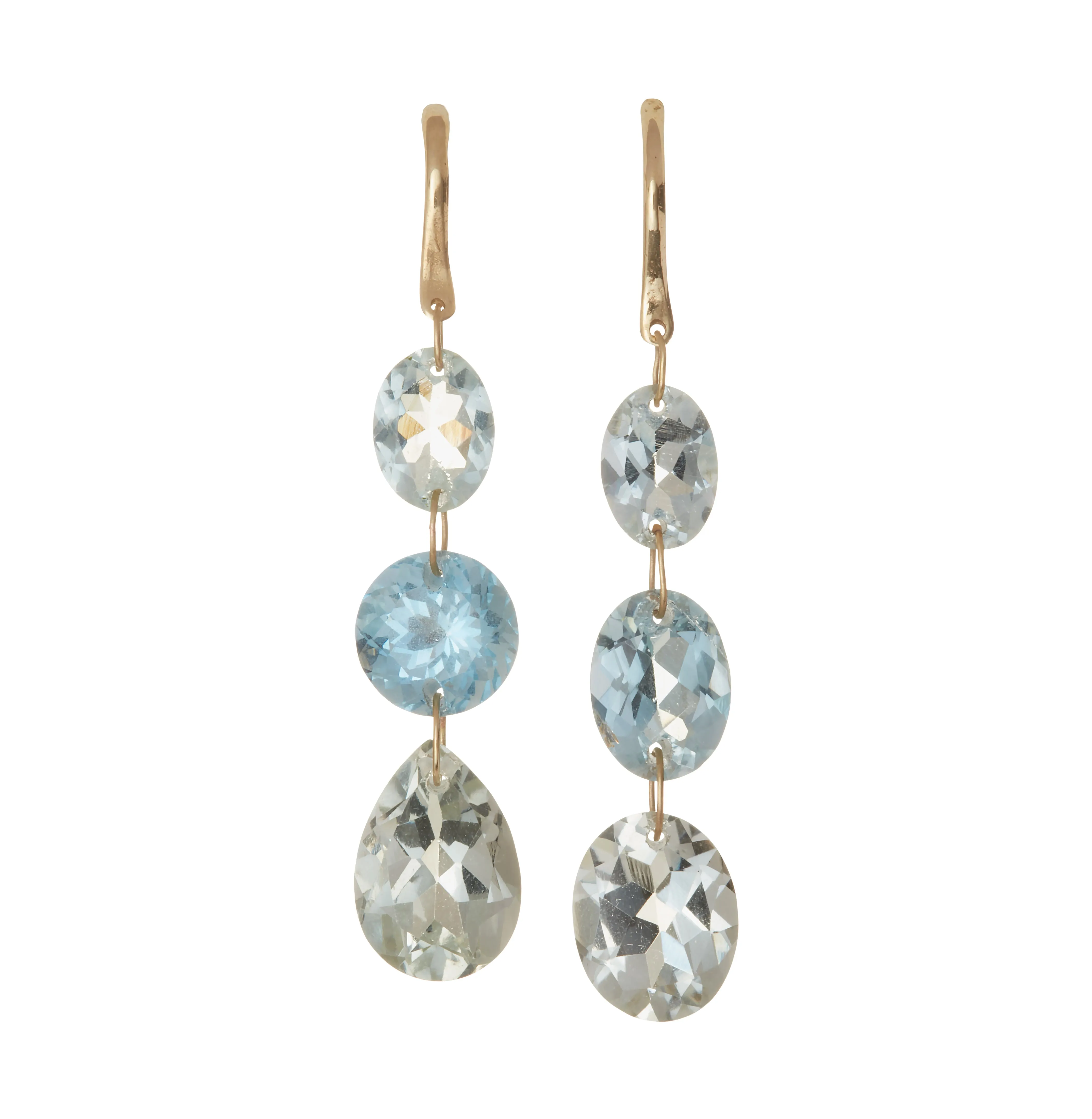 Triple Drop Gem Earrings - Green Amethyst   Aquamarine