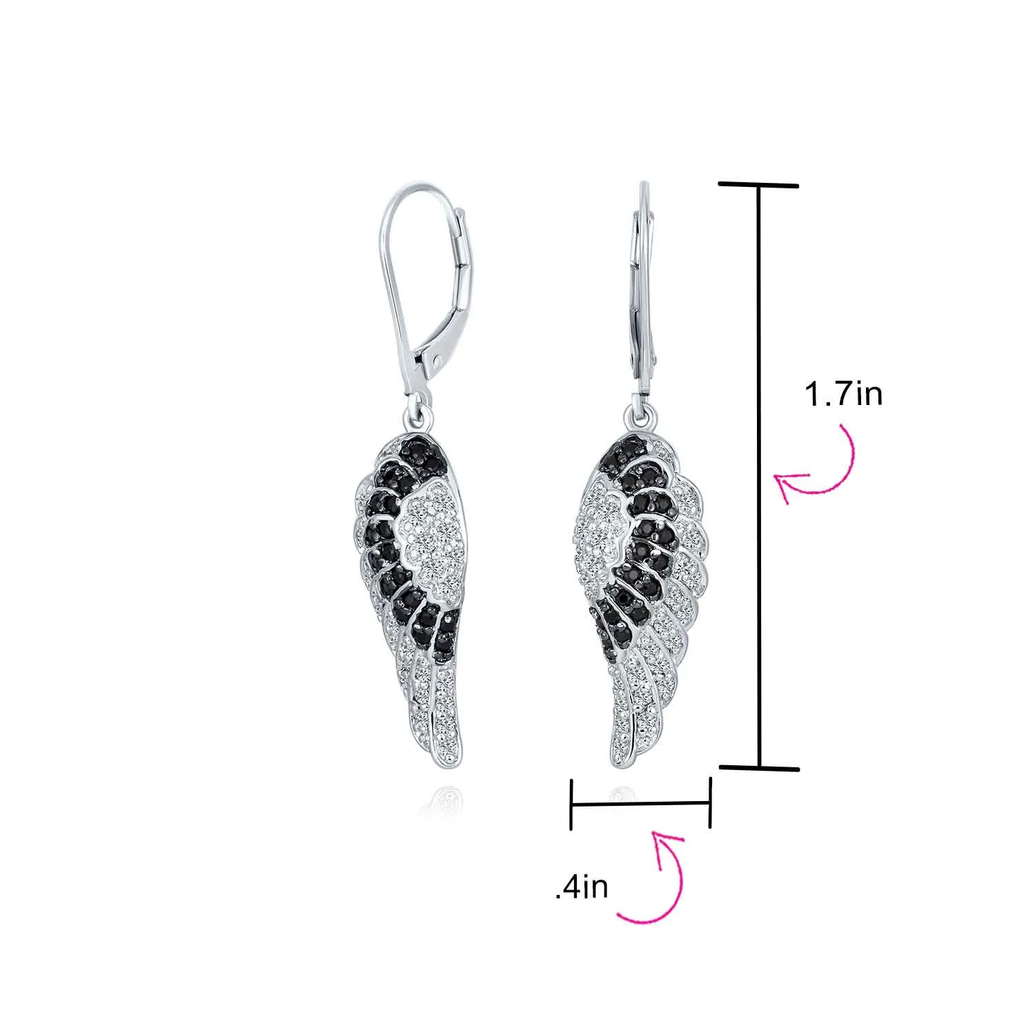 Two Tone Dangle Chandelier Earrings with Angel Wing Feather and Cubic Zirconia