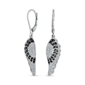 Two Tone Dangle Chandelier Earrings with Angel Wing Feather and Cubic Zirconia