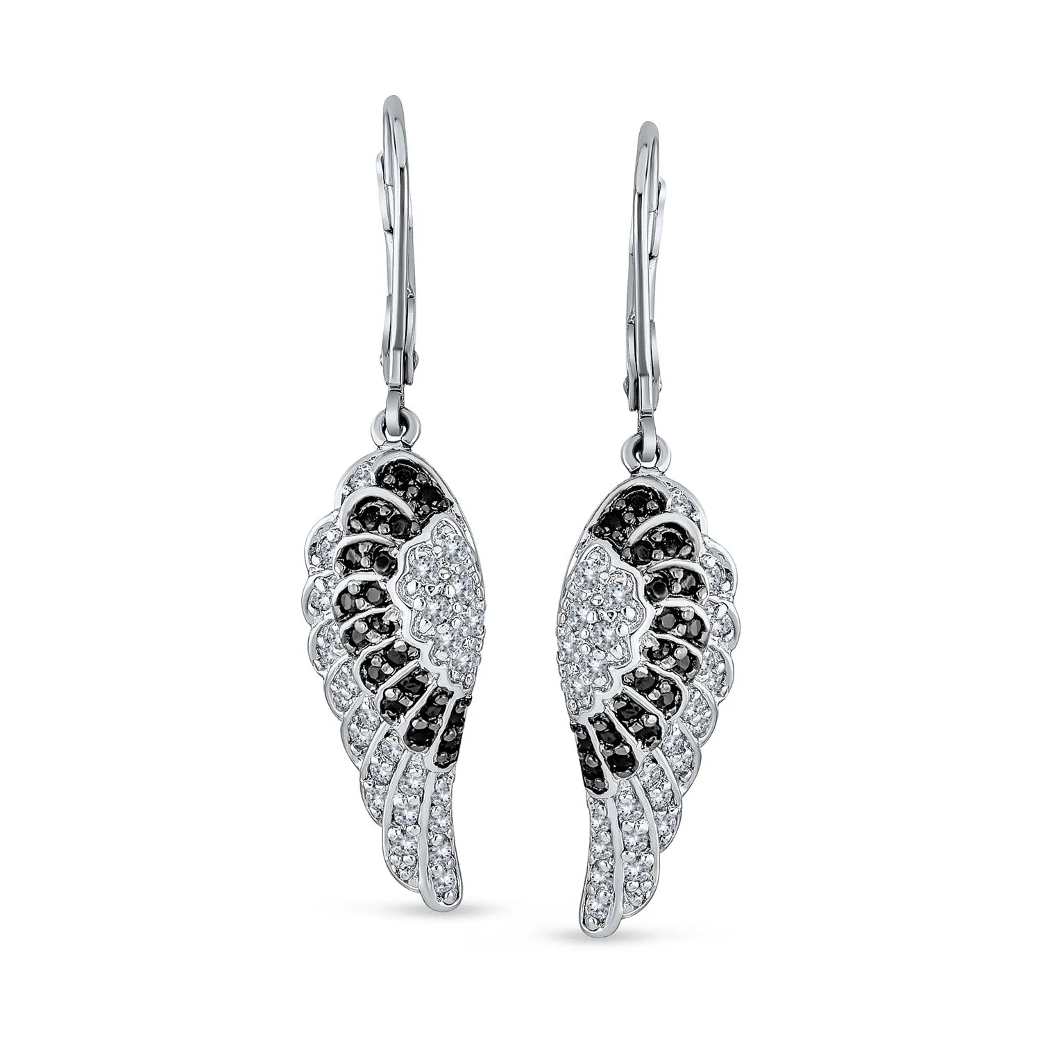 Two Tone Dangle Chandelier Earrings with Angel Wing Feather and Cubic Zirconia