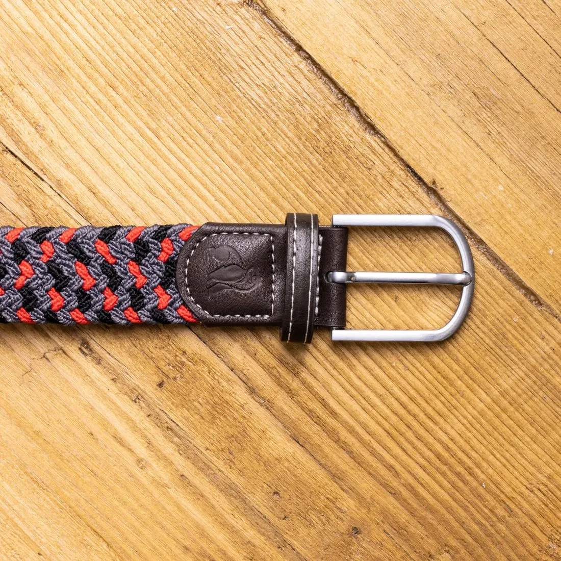 Woven Belt - Grey / Red Zigzag